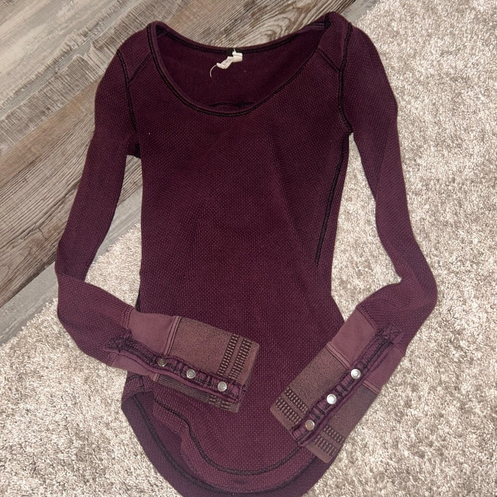 We The Free Plum Long Sleeve Top with Button Accents